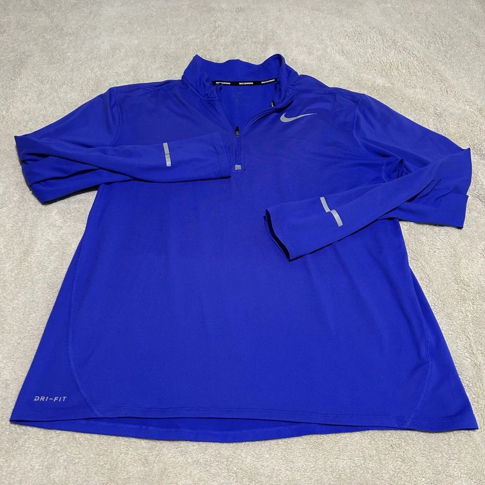 Nike Running Pullover Mens XL Blue Dri-FIT Quarter Zip Reflective Thumb holes